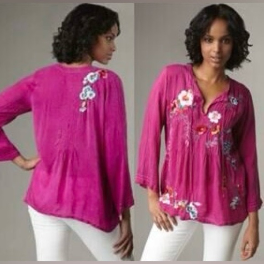 Johnny Was Embroidered Pink Top